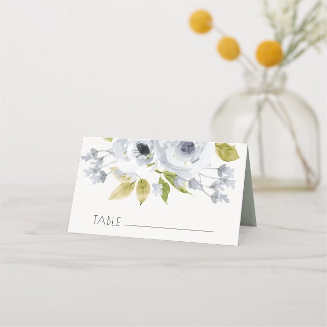 CARTE DE PLACEMENT AQUA ROMANTIQUE DOUX COULEUR D'EAU BLEU FLORALE (Devant)