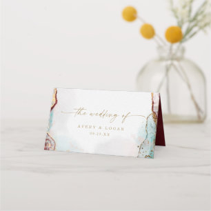 Carte De Placement Aquarelle Abstraite moderne Rouge Aqua & Mariage O