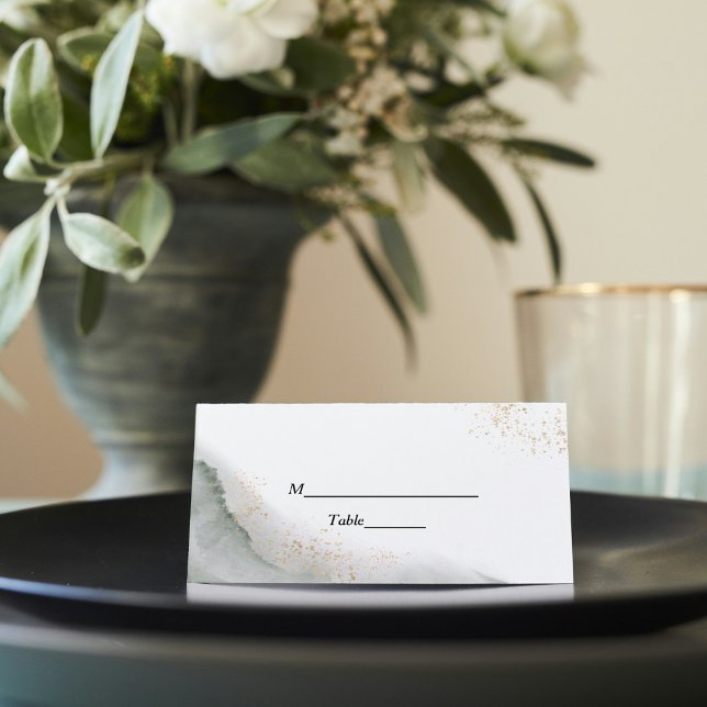 Carte De Placement Aquarelle Abstraite Pinceau vert et or (Créateur téléchargé)