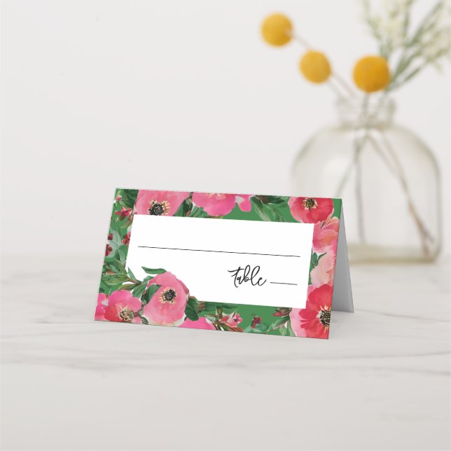 Carte De Placement Aquarelle Anemone Mariage vert (Devant)