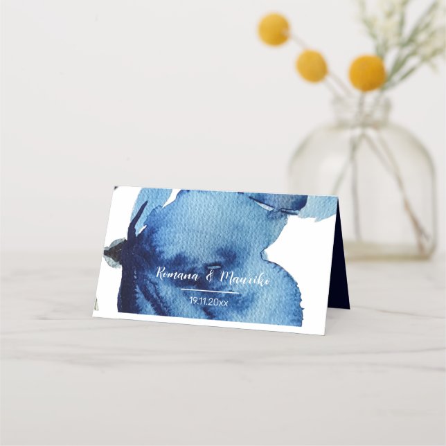Carte De Placement Aquarelle artistique bleu Indigo Floral (Devant)