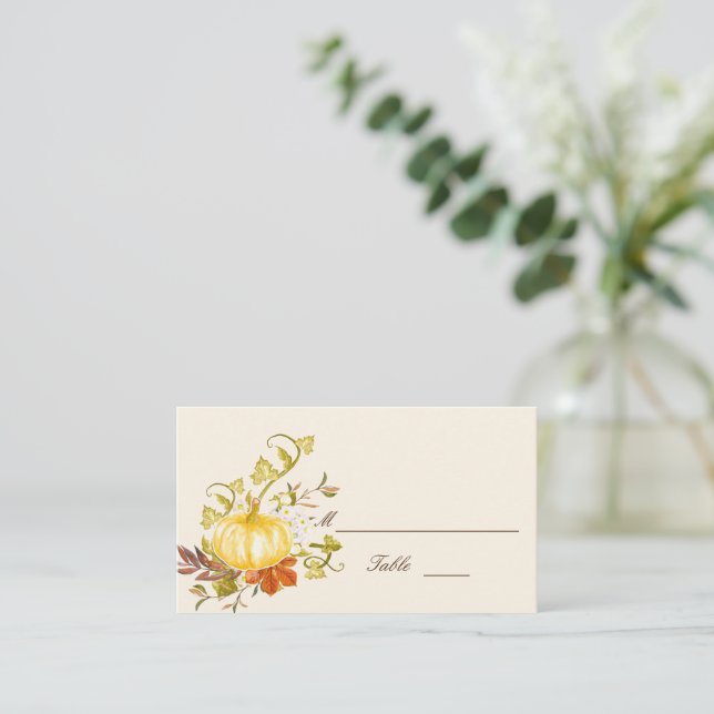 Carte De Placement Aquarelle Automne Citrouille et Mariage Feuille Ap (Debout devant)