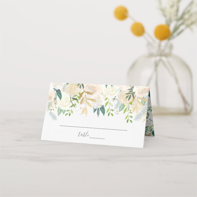 Carte De Placement Aquarelle blanche Mariage floral (Devant)