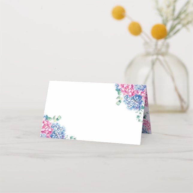 Carte De Placement Aquarelle bleu et PInk Mariage Hydrangea (Devant)