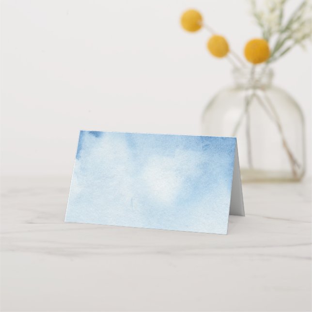 Carte de placement aquarelle bleue. Mariage modern (Devant)