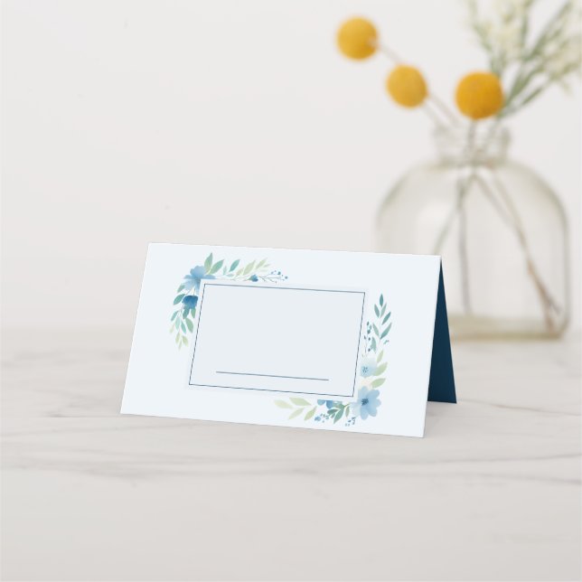 Carte De Placement Aquarelle bleue Nom floral Carte Place (Devant)