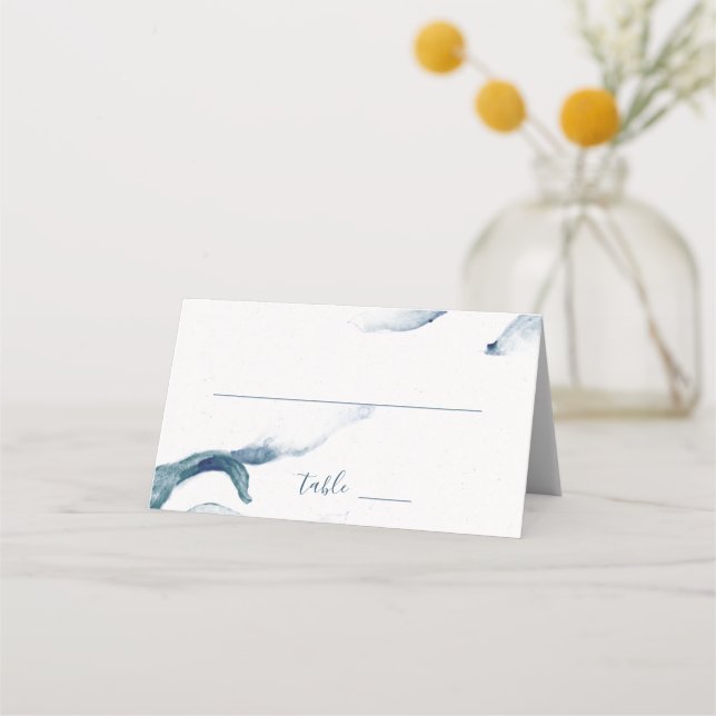 Carte De Placement Aquarelle bleue romantique mariage contemporain (Devant)