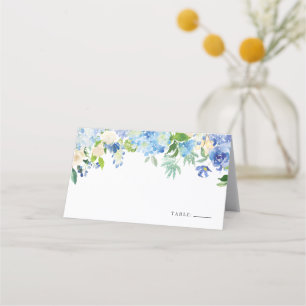 Carte De Placement Aquarelle Blue Hydrangea Floral Garland Mariage