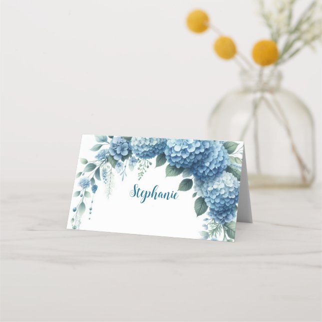 Carte De Placement Aquarelle Blue Hydrangea Nom Titulaire Carte Place (Devant)