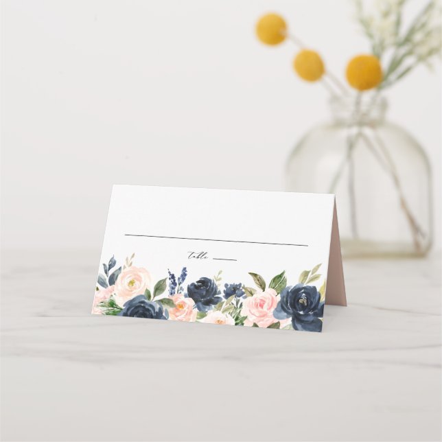 Carte De Placement Aquarelle Blush et Fleurs de marine Mariage Garlan (Devant)