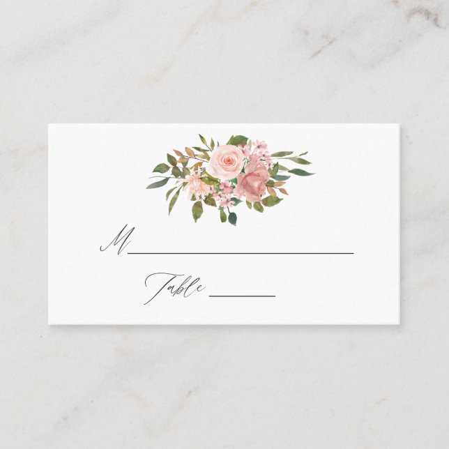 Carte De Placement Aquarelle Blush et Rose or Mariage Floral (Devant)