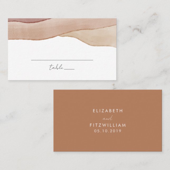 Carte De Placement Aquarelle Boho Abstraite | Caramel Mocha Mariage (Devant / Derrière)