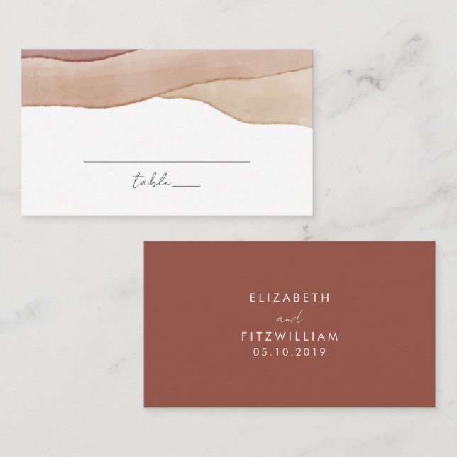 Carte De Placement Aquarelle Boho Abstraite | Mariage de rouille (Devant / Derrière)