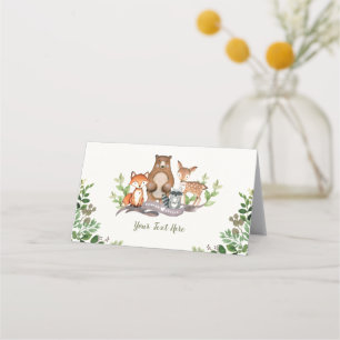 Carte De Placement Aquarelle Bois Animaux Verdure Décor forestier