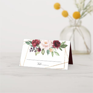 Carte De Placement Aquarelle Bourgogne Blush Floral Or Géométrique