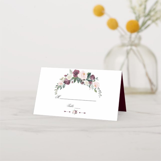 Carte De Placement Aquarelle Bourgogne Blush Ivory FlorMariage (Dos)