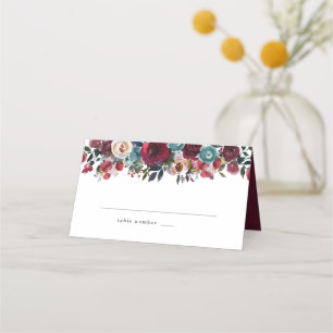 Carte De Placement Aquarelle Bourgogne Rouge Floral Mariage Carte Pla