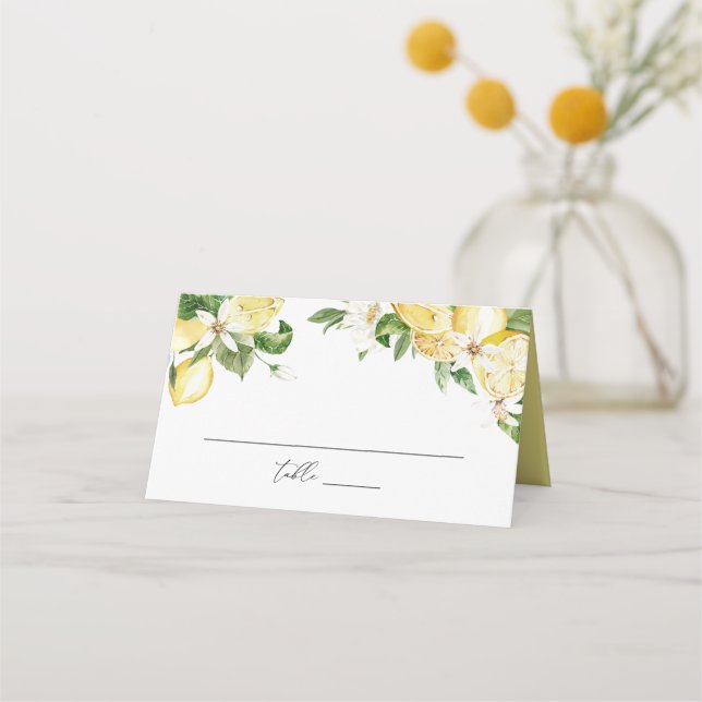 Carte De Placement Aquarelle Citrons Citrus Tableau de fleurs vertes (Devant)