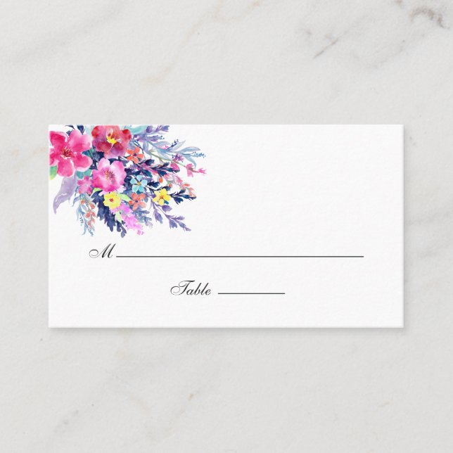 Carte De Placement Aquarelle colorée Mariage floral (Devant)