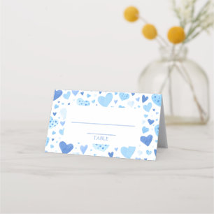 Carte De Placement Aquarelle Cute Blue Hearts Saint Valentin