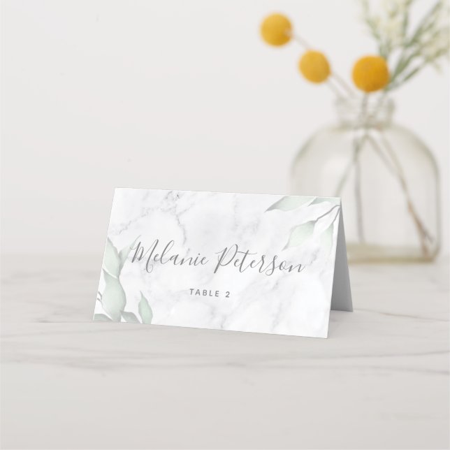 Carte De Placement Aquarelle de marbre Mariage floral table Place Car (Devant)