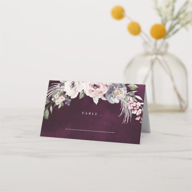 Carte De Placement Aquarelle de prune et mariage boho rose pâle (Devant)