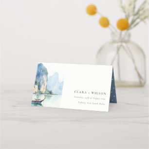 Carte De Placement Aquarelle douce Côte Thaïlande Mariage marin