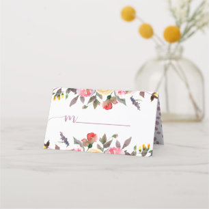 Carte De Placement Aquarelle douce Rose Floral Nom du Mariage Siège