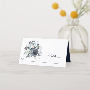 Carte De Placement Aquarelle Dusty Navy Mariage floral bleu