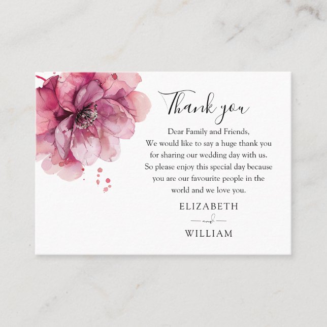 Carte De Placement Aquarelle Dusty Rose Floral Mariage Merci (Devant)