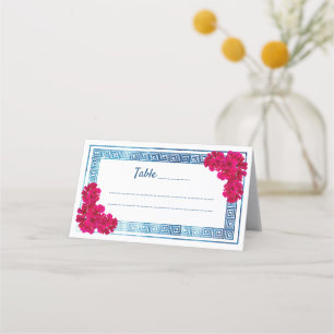 Carte De Placement Aquarelle Élégance grecque + Fleurs roses