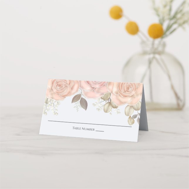 Carte De Placement Aquarelle Elégante Floral Rose Gold Green (Devant)