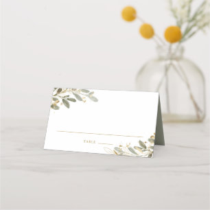 Carte De Placement Aquarelle et Faux Gold Foil Eucalyptus Feuilles