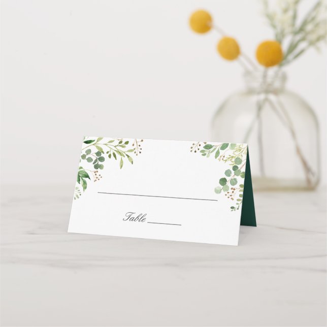 Carte De Placement Aquarelle Eucalyptus Foliage Vert Feuille Mariage (Devant)