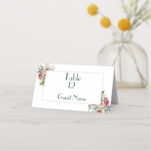Carte De Placement Aquarelle Fleur Sauvage Mariage Simple Élégant