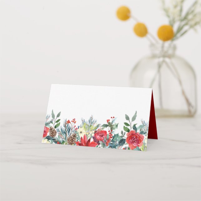 Carte De Placement Aquarelle Fleurs de Noël & Pine Cones Garland (Devant)