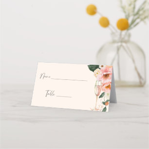 Carte De Placement Aquarelle Fleurs de Pêche Rose Champagne