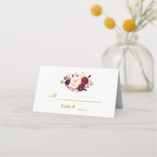 Carte De Placement Aquarelle Floral Bourgogne Mariage or