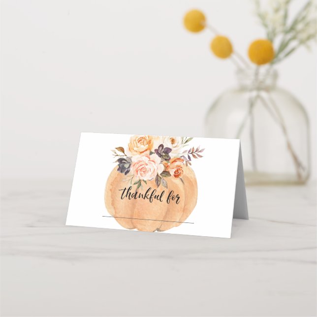 Carte De Placement Aquarelle Floral Citrouille Automne Thanksgiving (Devant)