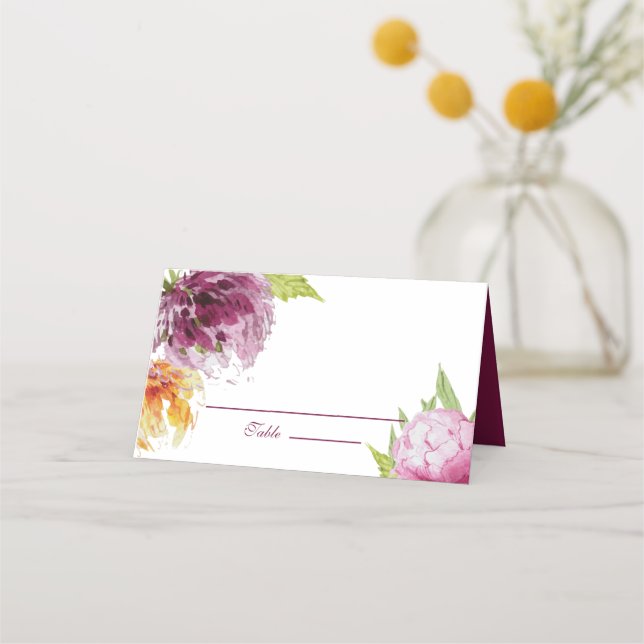 Carte De Placement Aquarelle Floral Mariage (Devant)