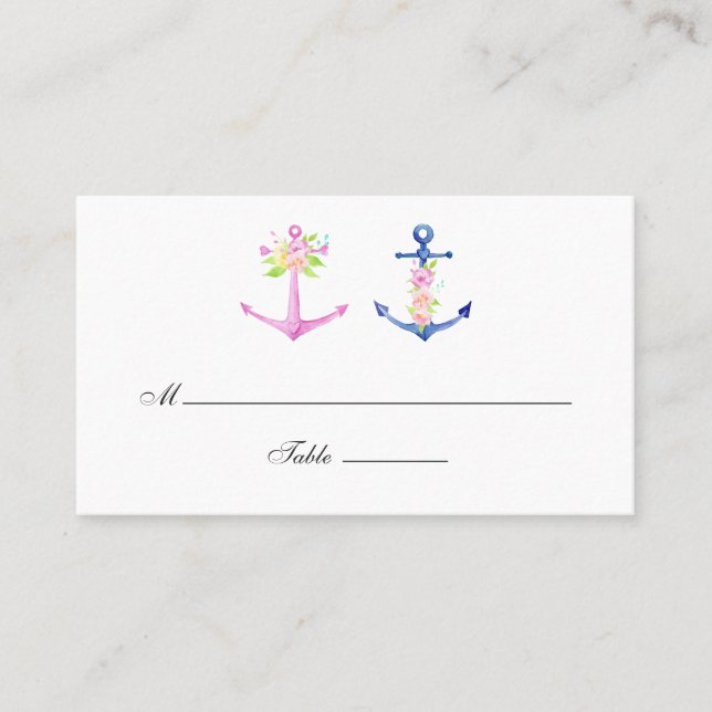 Carte De Placement Aquarelle Floral Mariage nautique (Devant)