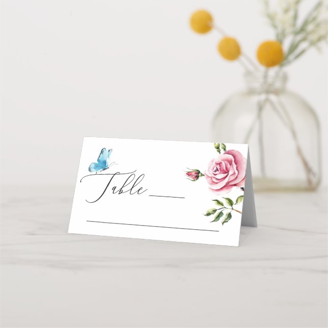 Carte De Placement Aquarelle Floral Mariage | Rose de jardin romantiq (Devant)