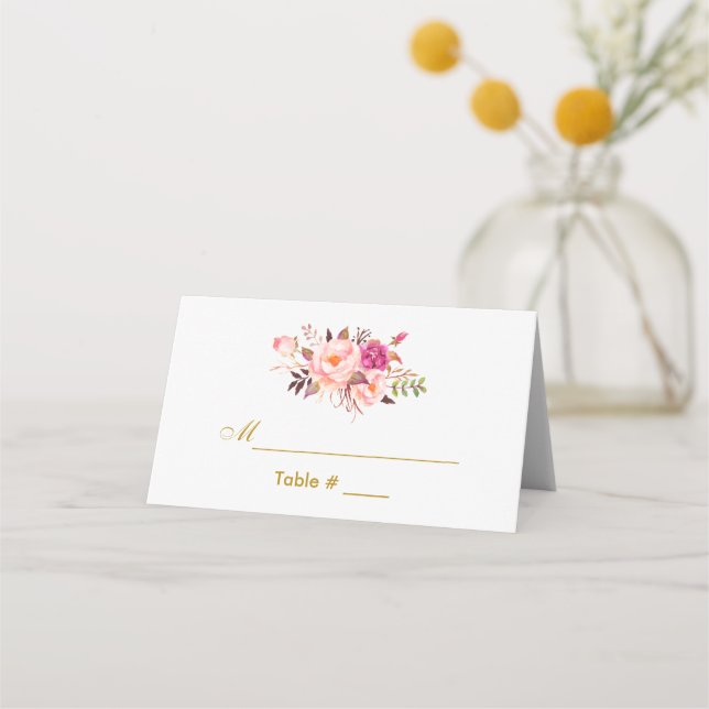 Carte De Placement Aquarelle Floral Rose Blush Gold Fête des mariées (Devant)