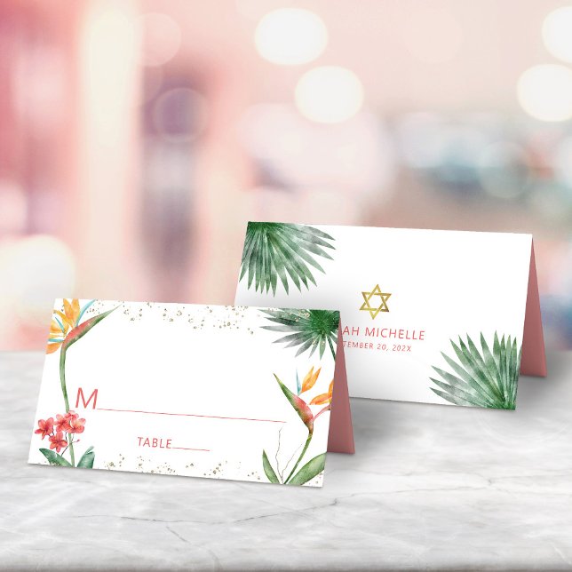 Carte De Placement Aquarelle florale Bat mitzvah rose (Créateur téléchargé)