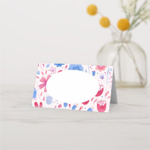 Carte De Placement Aquarelle florale bleu rose