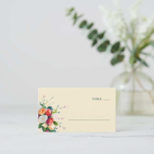 Carte De Placement Aquarelle Florale Crème Sérénité (Debout devant)