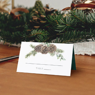 Carte De Placement Aquarelle hiver À feuillage persistant Pine Cone M