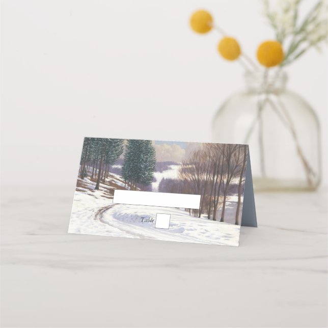 Carte De Placement Aquarelle Hiver Mariage paysage neige (Devant)
