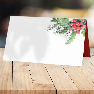 Carte De Placement Aquarelle Holly avec pin et Berry Vacances