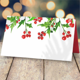 Carte De Placement Aquarelle Holly Berry Foliage Vacances